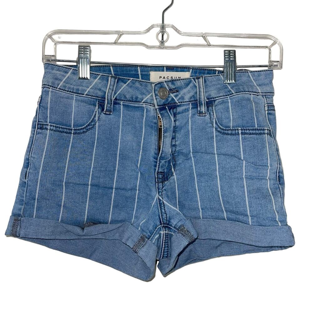 Pacsun Blue Striped Super Stretch Shortie Denim Shorts Size 26